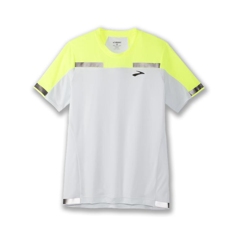 Brooks Carbonite Men's Short Sleeve Running Shirt - Icy Grey/Nightlife Jacquard/GreenYellow (45196-N